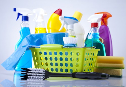 Professional home cleaners working in a London flat kitchen