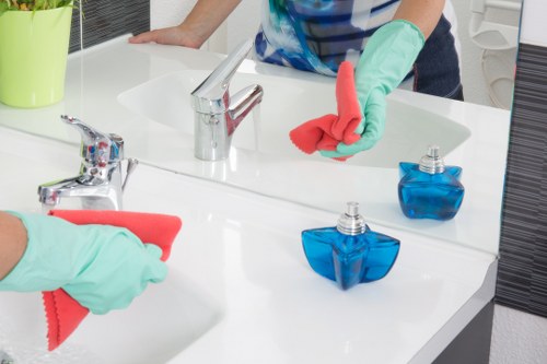 Local cleaning team working in a London apartment building with access challenges