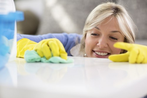 Professional cleaning of a modern meeting room in London