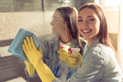 Team member reviewing a cleaning risk assessment before starting work